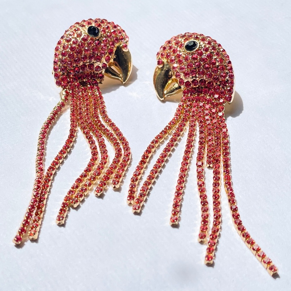 💗 Lily Pulitzer Inspired Pink Parrot Rhinestone Earrings 💗